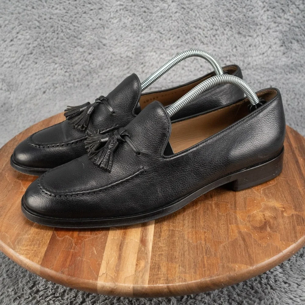Allen Edmonds Perugia Tassel Loafers Mens Sz 8 Pebbled Black Leather Made Italy